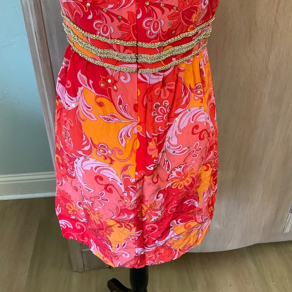 MUSE Boston Proper Mod Y2K pucci inspired retro floral silk Lotus dress coral 6 - Picture 5 of 15